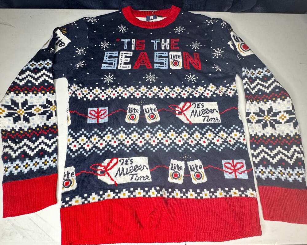 Miller Lite Ugly Christmas Sweater It's Miller Time Holiday